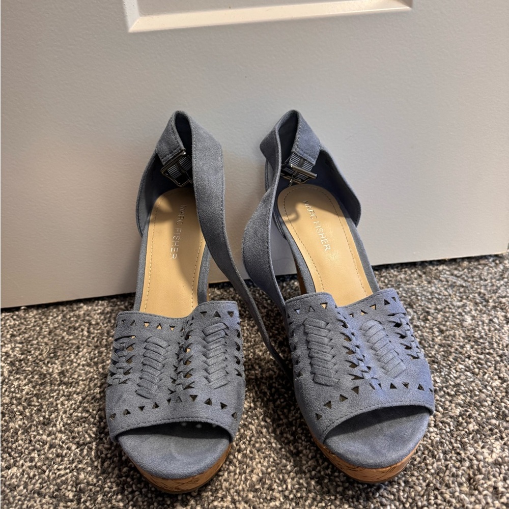 Marc Fisher Perforated Blue Wedges